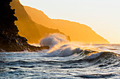 'Golden waves looking down the Na Pali Coast; Wainiha, Kauai, Hawaii, United States of America'