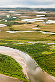 Aerial view of wetlands and lakes along the Kobuk River, Arctic Alaska, summer