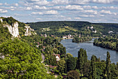 panorama of the cote des deux amants on the seine, chateau gaillard and les andelys, les andelys, eure (27), normandy, france