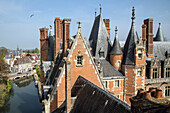 the chimneys and roofs with the river and the town center, chateau de maintenon, eure-et-loir (28), france
