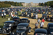 more than 1000 citroen front-wheel drives 'traction avant' gathered together for the 80 years of the front-wheel drive 'traction avant', legendary car in the park of the chateau saint-simon, la ferte-vidame, eure-et-loir (28), france