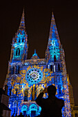 chartres in lights festival on the cathedral's royal door, chartres, eure-et-loir (28), france