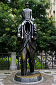 bronze statue of the writer franz kafka, dusni street near the spanish synagogue in the josefov quarter, prague, bohemia, czech republic