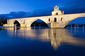 night shot, saint benezet bridge, also called the bridge of avignon, built between 1177 and 1185 over the rhone, avignon, vaucluse (84), france