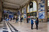 hall and azulejos fresco that retraces the main battles in portugal's past, porto train station, estacao de sao bento, porto, portugal