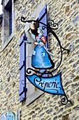 France, Brittany, Rochefort en Terre, detail of a crêperie sign