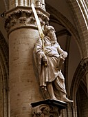 Belgium, Brussels, St Michel and Gudule cathedral, stone sculpture