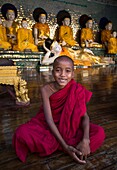 Myanmar, Yangon City,Shwedagon Pagoda, young monk