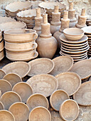 Morocco, Draa Valley, Tamegroute, Crafts, Pottery exhibited in the old town