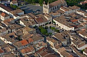 France, Lot-et-Garonne (47), Monflanquin town labeled the most beautiful villages of France, (aerial view)