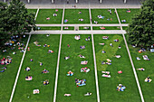 France,Paris, 15th arrondissement, Parc André Citroën, General view from the tethered balloon, Parisians trying to enjoy the nice weather