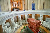 France, Paris 7th district, Invalides, The church Saint Louis des Invalides, Napoleon's grave made in porphyre of Finland (on 1861 - work of the architect Louis Visconti) surrounded with 12 colossal statues of Victoire, James Pradier's works