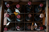 Crate of Old Wine Bottles, High Angle View