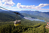 Cable car and Eib lake under the Zugspitze, Upper Bavaria, Bavaria, Germany