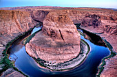 High angle view of Horseshoe Bend river and rock formations, Page, Arizona, United States