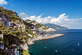 Aerial view of rocky Amalfi coastline, Salerno, Italy
