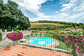 Swimming pool on hotel grounds, Radda in Chianti, Siena, Italy