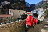 Mopeds parked on a narrow street, Amalfi, Costiera Amalfitana (Amalfi Coast), UNESCO World Heritage Site, Campania, Italy, Europe