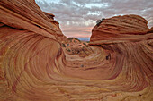 Red and yellow sandstone wave channel, Coyote Buttes Wilderness, Vermilion Cliffs National Monument, Arizona, United States of America, North America