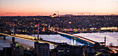 View over Istanbul skyline from The Galata Tower at night, Beyoglu, Istanbul, Turkey, Europe