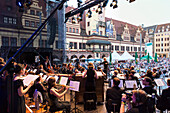 Orchester at the open air concert in the evening, German Chinese choir and orchestra at the Bachfest Leipzig 2015, Bach Academy, town hall, market place, Leipzig, Saxony, Germany