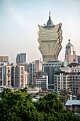 view towards Grand Lisboa Casino from portugese fortress Monte Fort, Macao, China, Asia