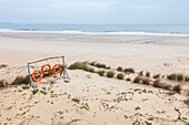Sandy beach of Kinmen Island, lifesaver, Kinmen County, Kinmen Island, Quemoy, Taiwan, Asia