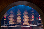 Incense burning, many incense coils, spiral, small temple, Causeway Bay, Hong Kong, China, Asia