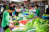Tianzifang, buying vegetable, vegetable market, fresh market, greens, vegetarian, Shanghai, China, Asia