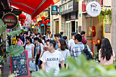 Tianzifang, arts and crafts area, visitors on street, shops, red lanterns, shopping street, French Concession area, Shanghai, China, Asia