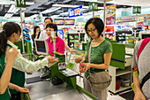 cash register, cashier, checkout, supermarket, payment, customer, woman, Guangzhou, Canton, Guangdong Province, China, Asia
