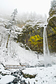 Elowah Falls and fresh snow in winter, Columbia River Gorge, Oregon, United States of America