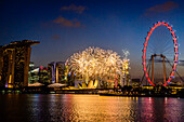 Fireworks over Singapore city skyline, Singapore, Singapore