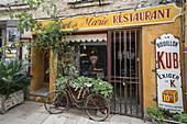 Marie Restaurant with bicycle, St. Remy de Provence, Bouches-du-Rhone, Provence-Alpes-Cote d’Azur, France