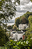 houses at Blankeneser Suellberg with view to the iver Elbe, Hamburg, north Germany, Germany