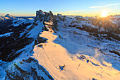 Aerial view of the Odle at sunset, Gardena Valley, Dolomites, Trentino-Alto Adige, Italy, Europe