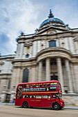 London bus going past St. Pauls Cathedral, London, England, United Kingdom, Europe