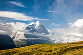 View of Mount Eiger from First, Grindelwald, Bernese Oberland, Canton of Bern, Swiss Alps, Switzerland, Europe