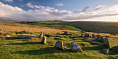 The Nine Maidens megalthic stone circle on Belstone Common in summer, Dartmoor National Park, Devon, England, United Kingdom, Europe