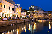 Cafe Balear and Ayuntamiento de Ciutadella at night, Ciutadella, Menorca, Balearic Islands, Spain, Mediterranean, Europe