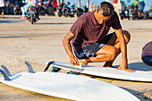 Surfer  Getting Ready to Ride the Surf.