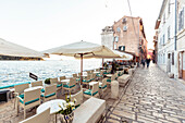 Restaurants in the harbor of Rovinj, Istria, Croatia