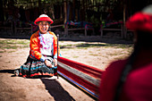 Ccaccaccollo weaving community, Sacred Valley of the Incas, near Cusco, Peru, South America