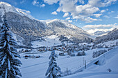 The snowy village of Filisur, Canton of Grisons Graubunden, Switzerland, Europe