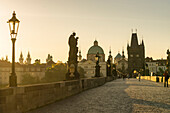 Sunrise on Charles Bridge, UNESCO World Heritage Site, Prague, Czech Republic, Europe