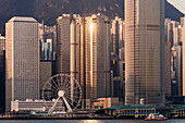 Dawn over Hong Kong Central skyline, Avenue of Stars, Tsim Sha Tsui Waterfront, Kowloon, Hong Kong, China, Asia
