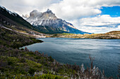 Scottsburg Lake with Cordillera Paine Paine Massif behind, Torres del Paine National Park, Patagonia, Chile, South America