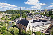 Neumunster Abbey at Lower City Grund, former battlement, old town, UNESCO World Heritage Site, Luxembourg City, Grand Duchy of Luxembourg, Europe