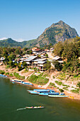 Boats on the Ou River, Nong Khiaw, Luang Prabang area, Laos, Indochina, Southeast Asia, Asia