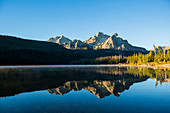 Mountain reflecting in still lake